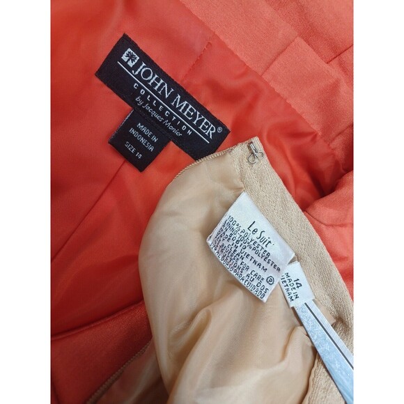 John Meyer Of Norwich / Le Suit Suit Set blazer jacket skirt Orange Beige Sz 14 - Picture 8 of 11
